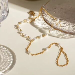 Anthropologie 18K Gold Stainless Steel Waterproof Pearl Finger Bracelet